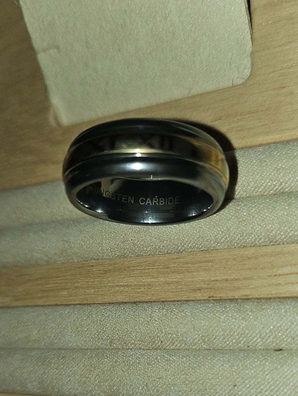 Roman Numeral Ring Two-Tone Metal Dome Band Tungsten Carbide Sz 6 - Picture 6 of 10